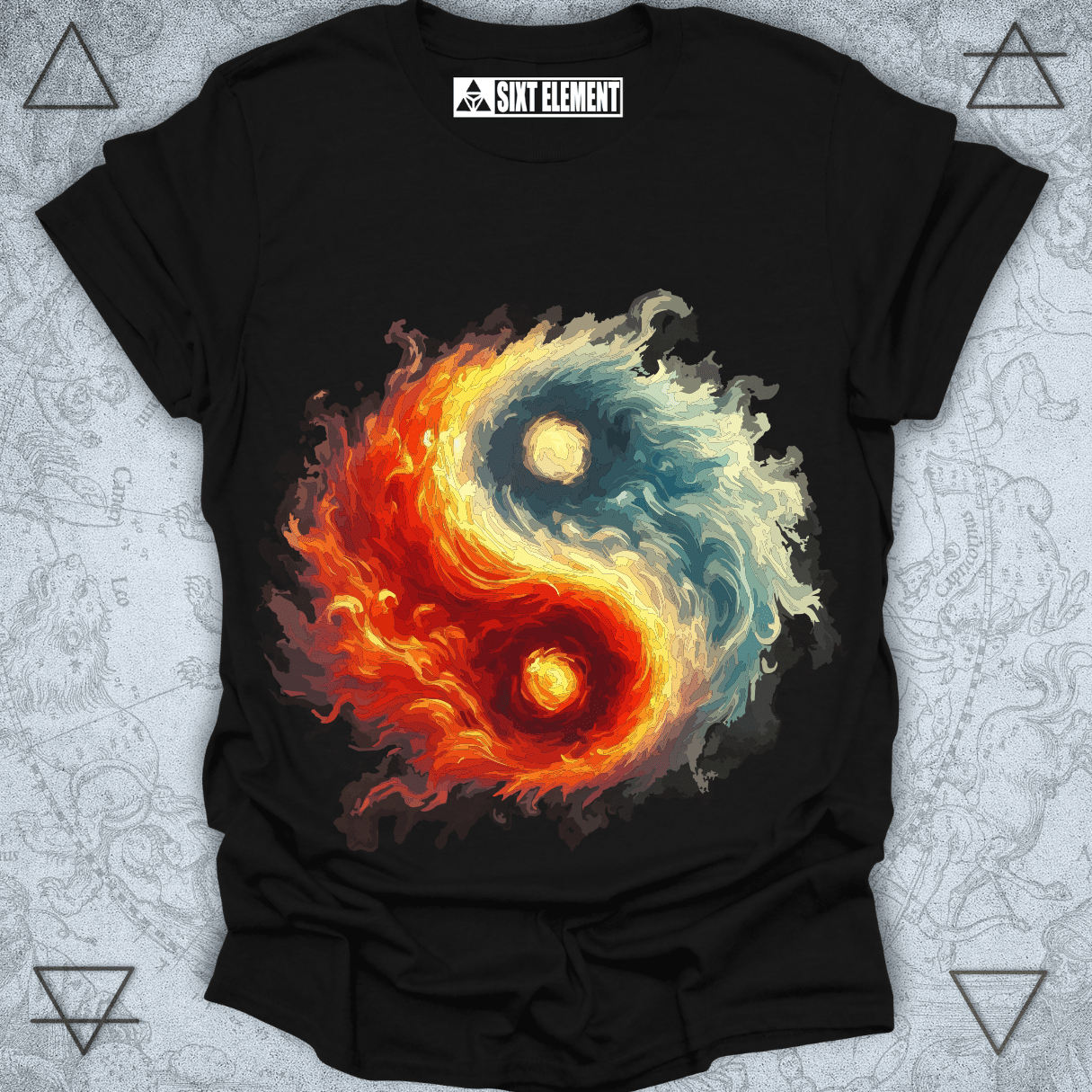Fire & Water Yin-Yang Premium Quality T-Shirt – Elemental Balance Design