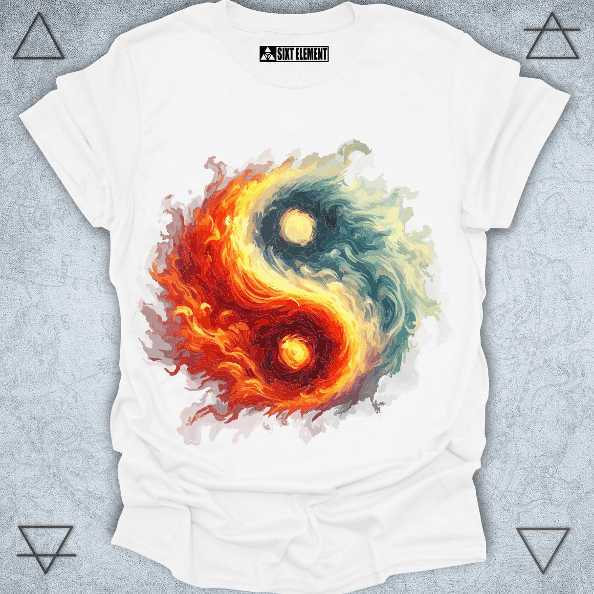 Fire & Water Yin-Yang Premium Quality T-Shirt – Elemental Balance Design