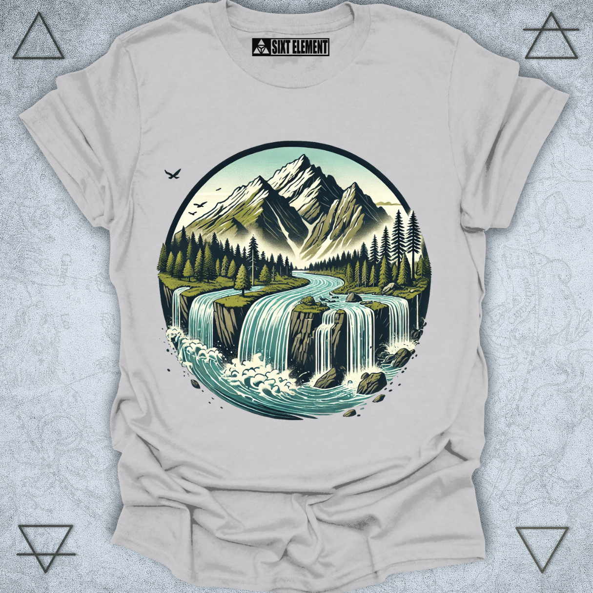 Mountain River Flow – Nature Cascade Premium Graphic T-Shirt