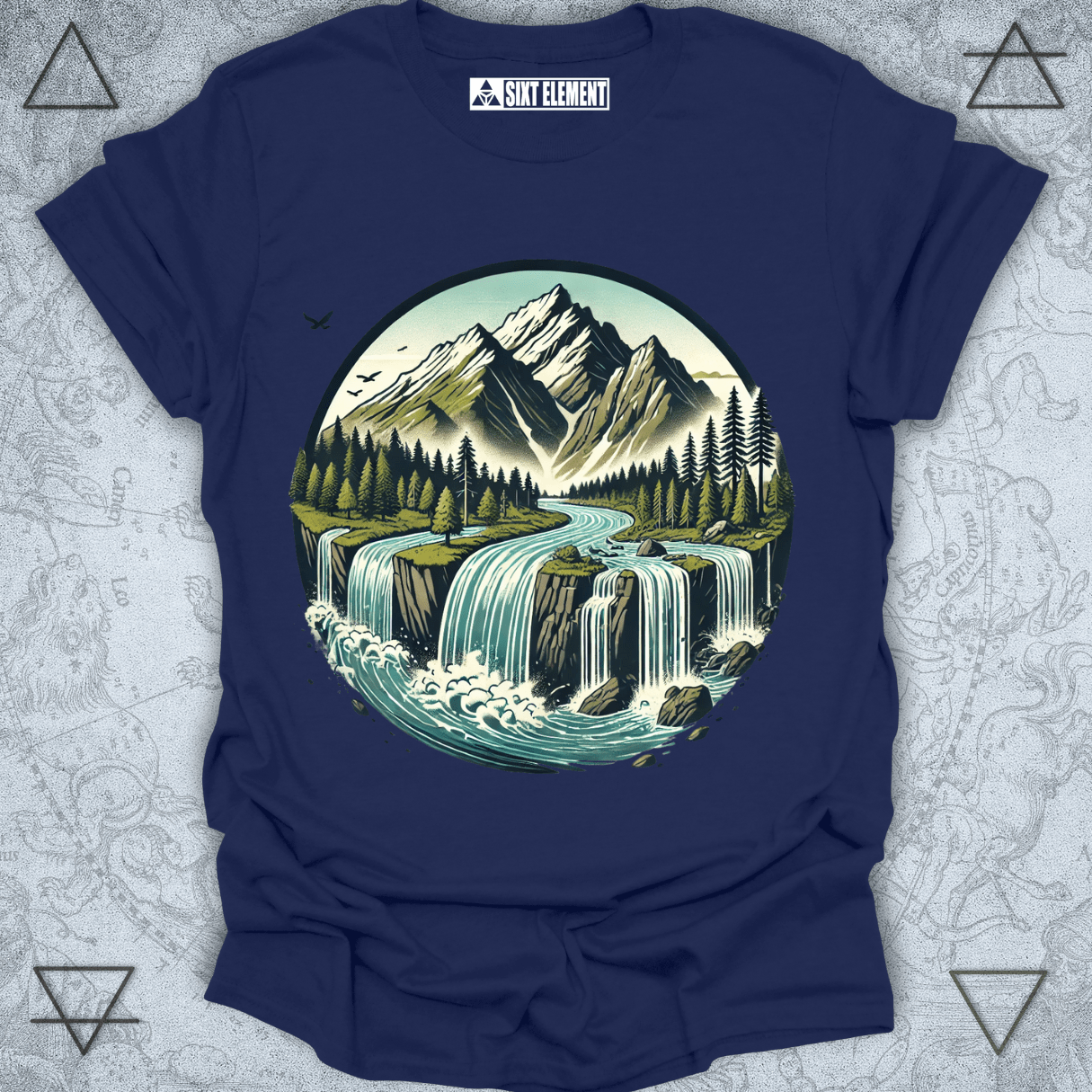 Mountain River Flow – Nature Cascade Premium Graphic T-Shirt