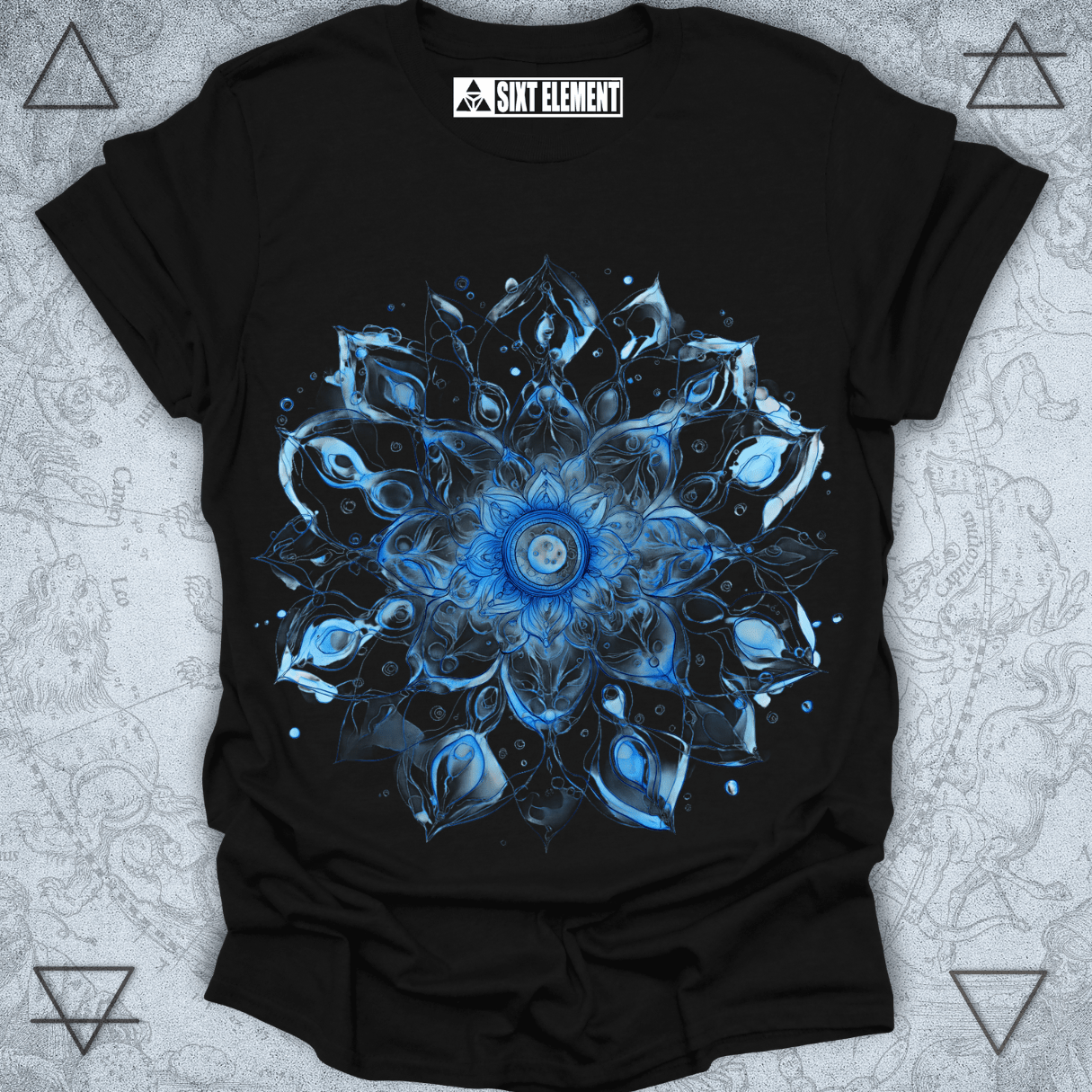 Sacred Water Mandala Premium Quality T-Shirt – Fluid Energy Art for Peaceful Souls