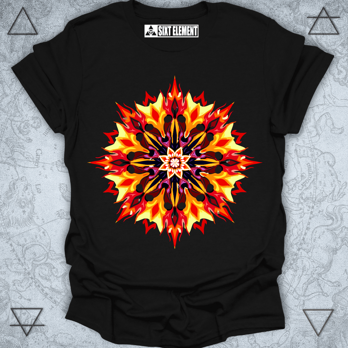 Fiery Mandala Energy Premium QualityT-Shirt – Sacred Flame Spiritual Design