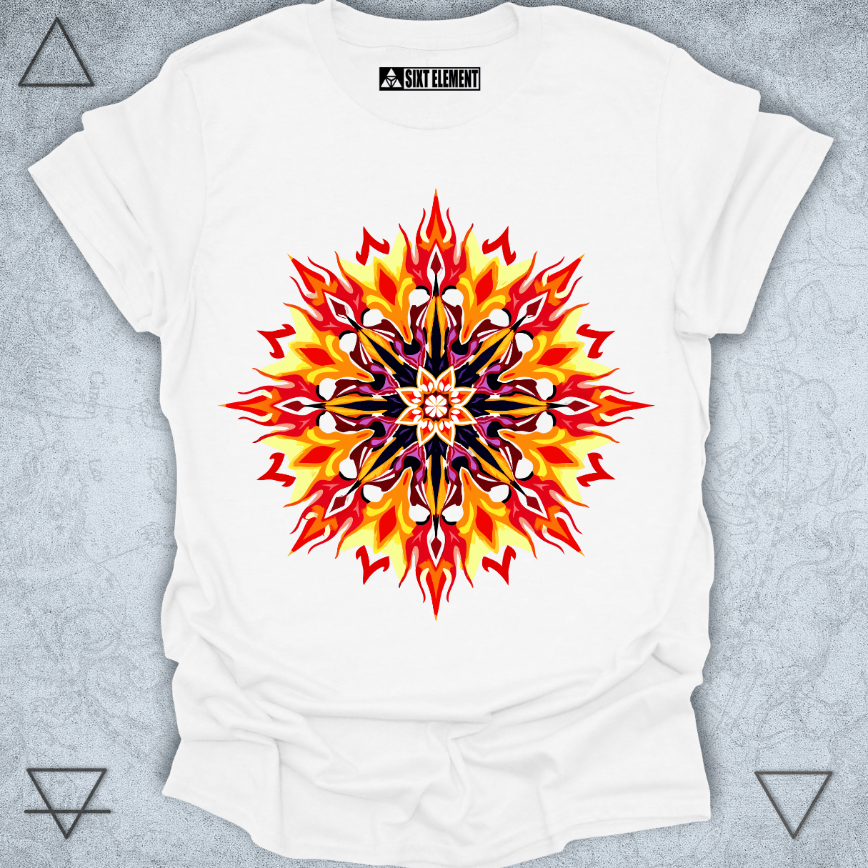 Fiery Mandala Energy Premium QualityT-Shirt – Sacred Flame Spiritual Design