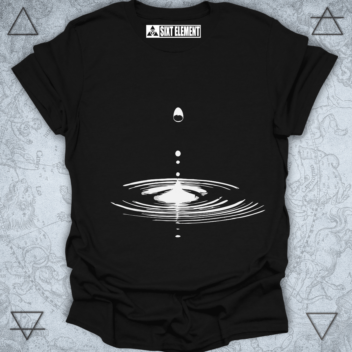 Raindrop ripple boho t-shirt design representing water element and peaceful energy