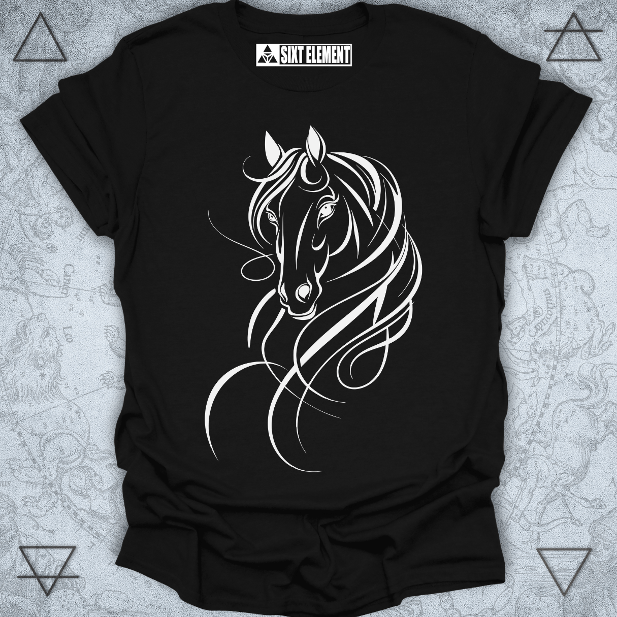 Elegant horse line art design on premium quality black t-shirt – equestrian minimalist tee