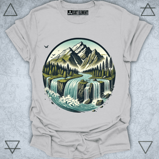 Mountain River Flow – Nature Cascade Premium Graphic T-Shirt