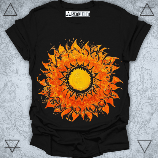 Radiant Mandala Sun Premium Quality T-Shirt – Boho Spiritual Sunburst Design