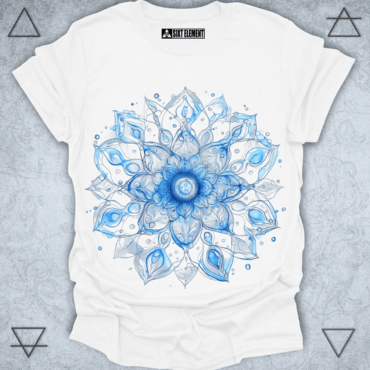 Sacred Water Mandala Premium Quality T-Shirt – Fluid Energy Art for Peaceful Souls