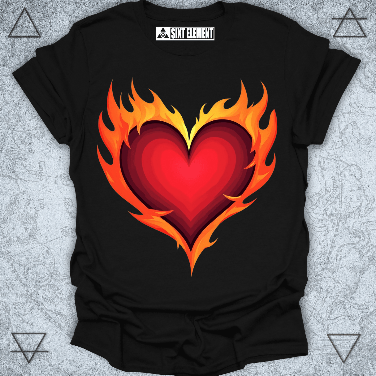 Blazing Passion – Flaming Heart Premium Quality T-Shirt