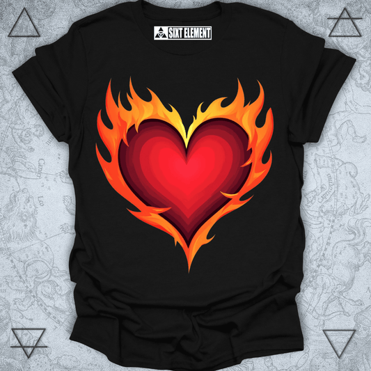 Blazing Passion – Flaming Heart Premium Quality T-Shirt