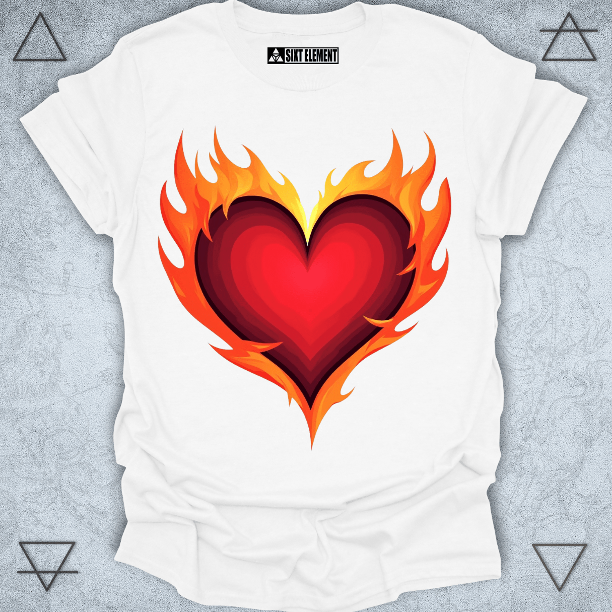 Blazing Passion – Flaming Heart Premium Quality T-Shirt
