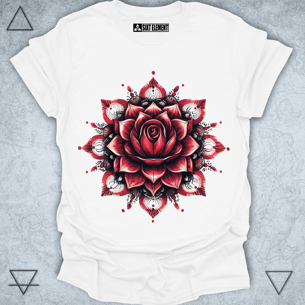 Mandala Rose Bloom Premium Quality T-Shirt – Sacred Floral Fusion of Love & Harmony