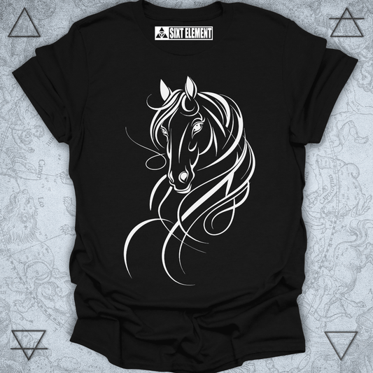 Elegant horse line art design on premium quality black t-shirt – equestrian minimalist tee