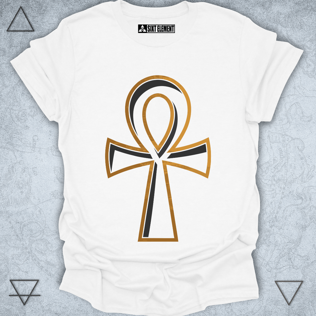 Black and gold ankh symbol design on premium quality t-shirt – ancient Egyptian life symbol tee